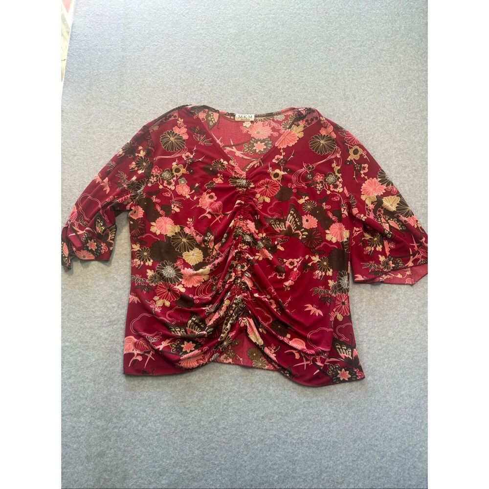 Y2K MKM floral cinched front blouse